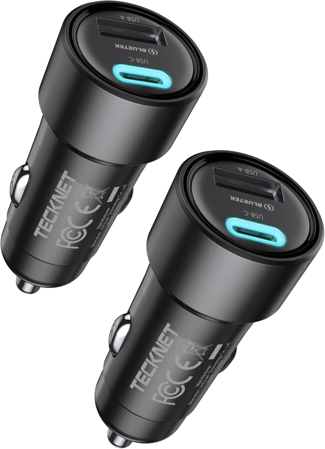 TECKNET 48W Dual-Port USB Car Charger (2-Pack) - Fast Charging Adapter with PD & QC3.0 Compatibility for iPhone 17/16/15/14 Pro Max/Plus and Galaxy Devices