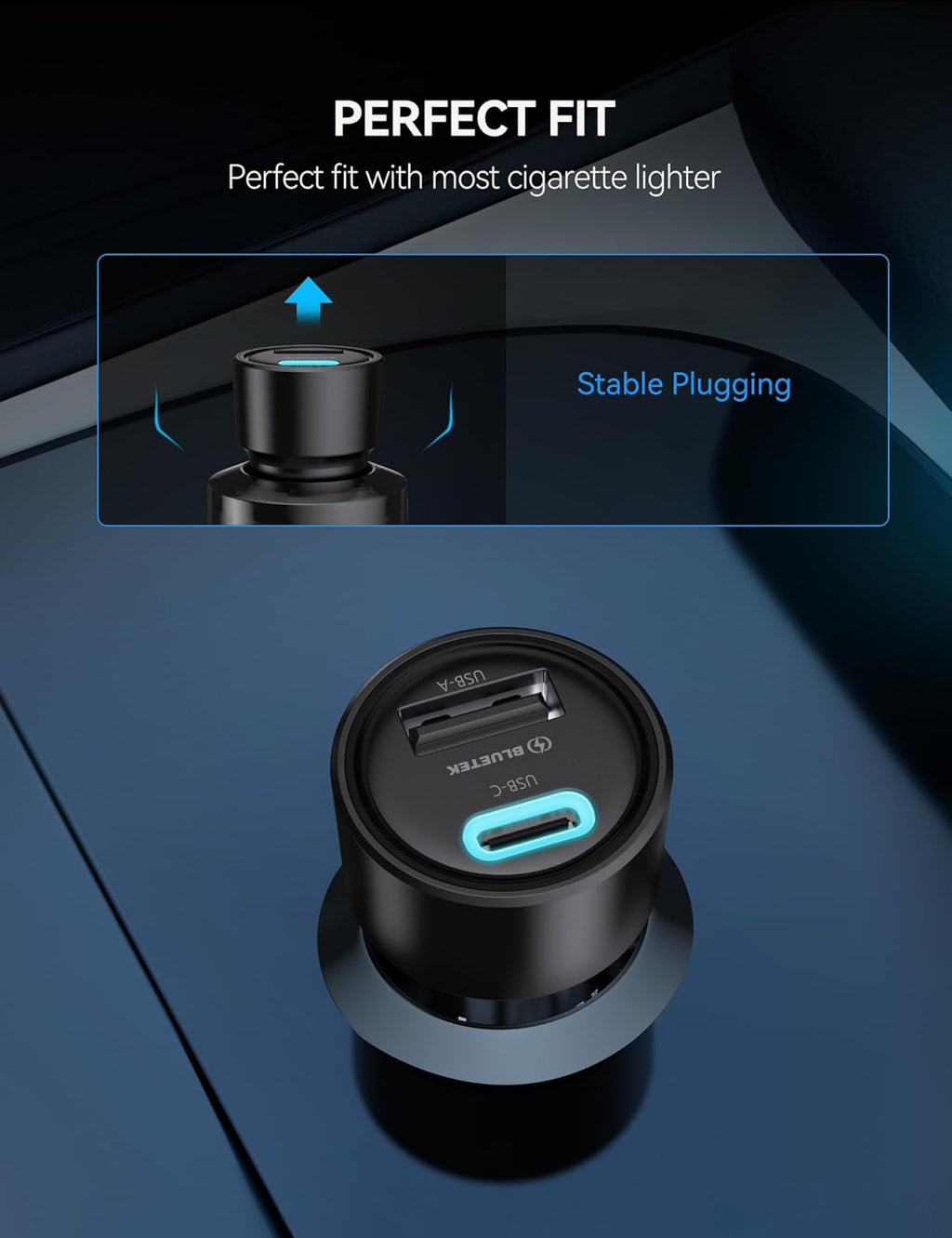 TECKNET 48W Dual-Port USB Car Charger (2-Pack) - Fast Charging Adapter with PD & QC3.0 Compatibility for iPhone 17/16/15/14 Pro Max/Plus and Galaxy Devices