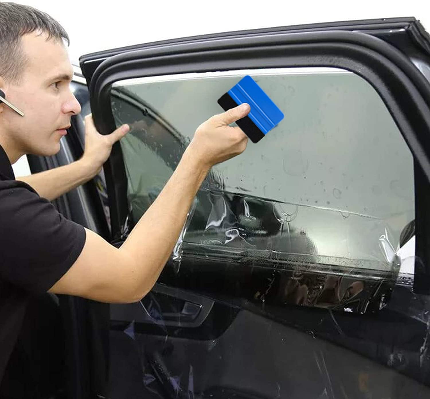 Durable 4-Inch Black Felt Edge Vinyl Squeegee Tool for Car Vinyl Film Wrapping, Decal Application, and Window Tinting - Scratch-Free Professional Quality (Pack of 3)