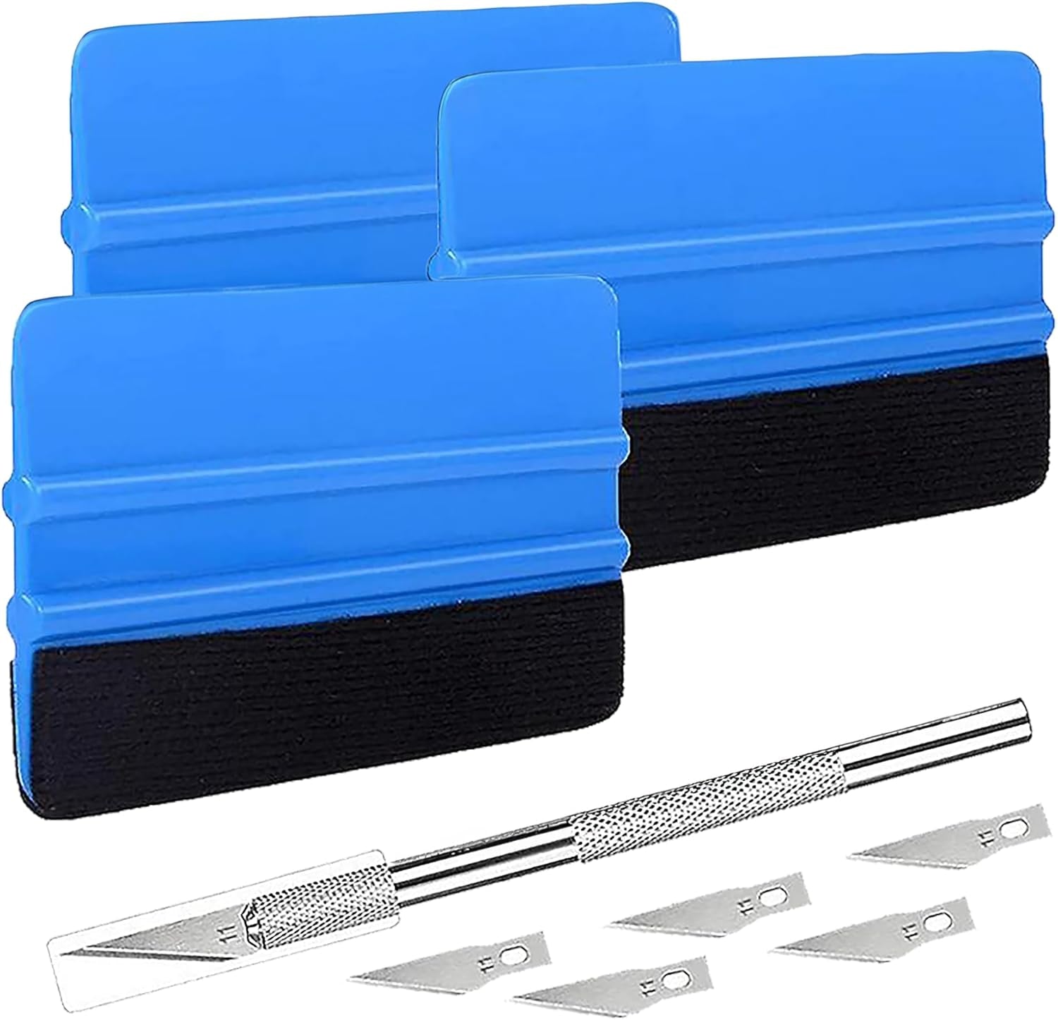 Durable 4-Inch Black Felt Edge Vinyl Squeegee Tool for Car Vinyl Film Wrapping, Decal Application, and Window Tinting - Scratch-Free Professional Quality (Pack of 3)