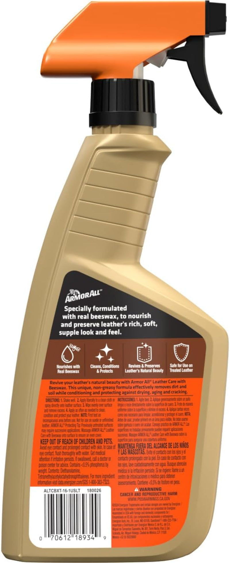 Armor All Leather Cleaner and Beeswax Care Spray for Automotive Use, 16 Oz Each