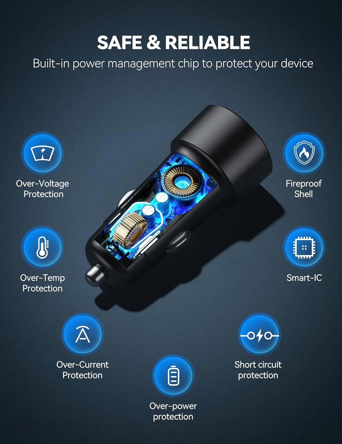 TECKNET 48W Dual-Port USB Car Charger (2-Pack) - Fast Charging Adapter with PD & QC3.0 Compatibility for iPhone 17/16/15/14 Pro Max/Plus and Galaxy Devices