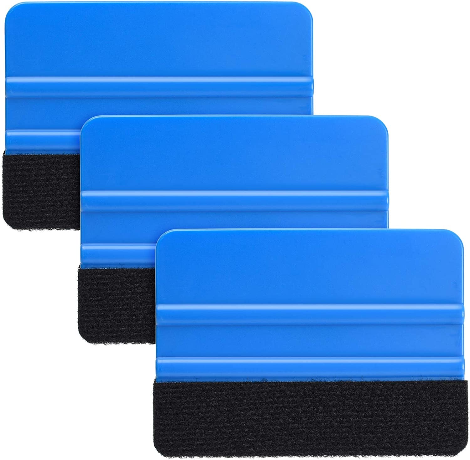 Durable 4-Inch Black Felt Edge Vinyl Squeegee Tool for Car Vinyl Film Wrapping, Decal Application, and Window Tinting - Scratch-Free Professional Quality (Pack of 3)