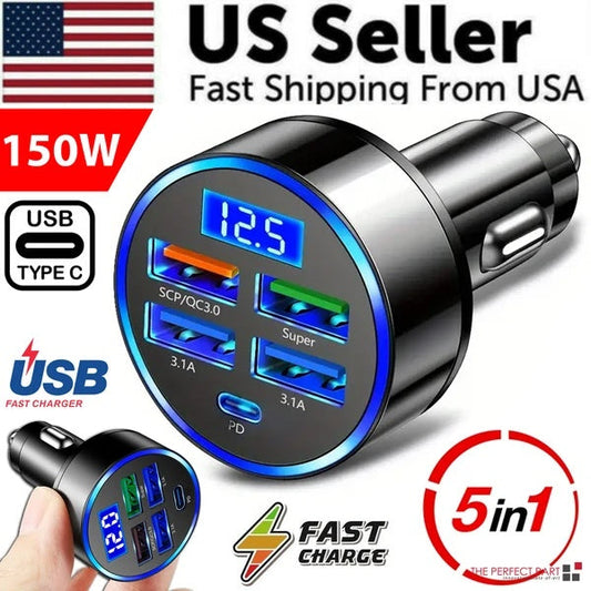 Car charger voltage display screen close-up