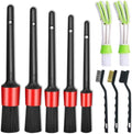 Nurkul 11-Piece Auto Detailing Set with Boar Hair Brushes, Steel Wire Brushes, and A/C Brushes - Soft Bristles and Wooden Handles for Interior, Exterior, and Leather Cleaning in 6 Sizes