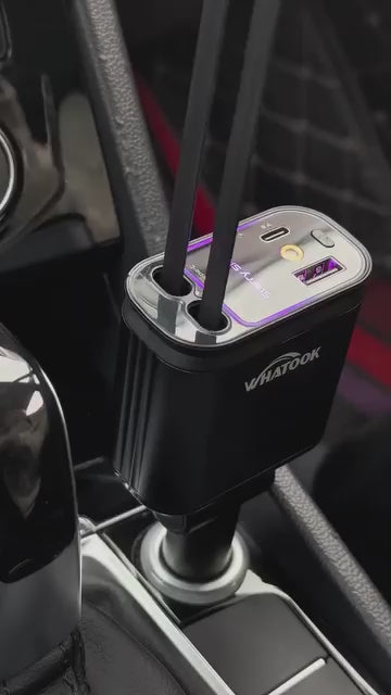 4-in-1 Car Charger – Starry Sky Projector, Retractable Cable, Dual Type-C Fast Charge